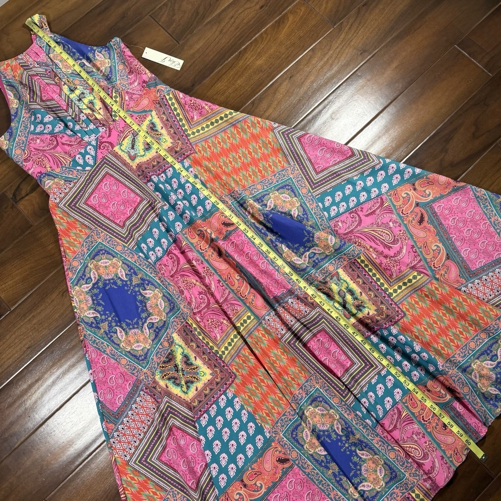 Eliza J Women's Size 12 Paisley Patchwork Print Tie Back Halter Neck‎ Maxi Dress - Picture 4 of 11